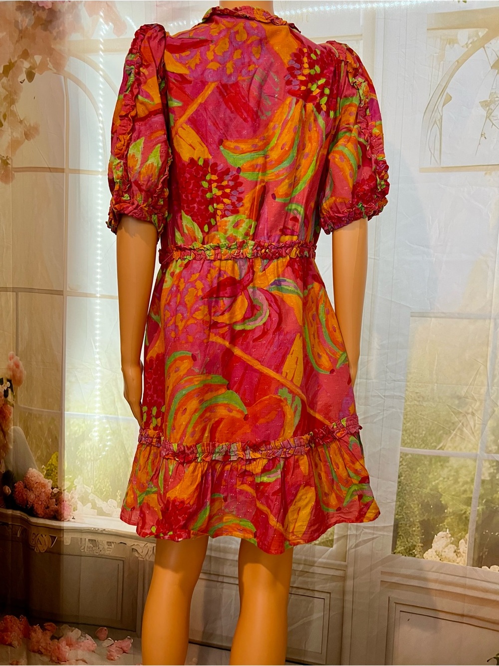 FARM Rio Pink Floral Tie-Waist Ruffle Mini Dress - Picture 6 of 9